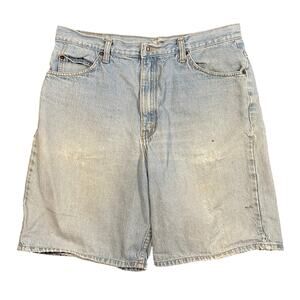Vintage 90s Britannia Distressed Jean Dad Shorts Blue Faded Denim Mens 34 Waist